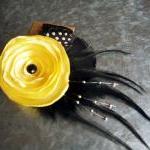 Yellow Flower Feather Hair ..