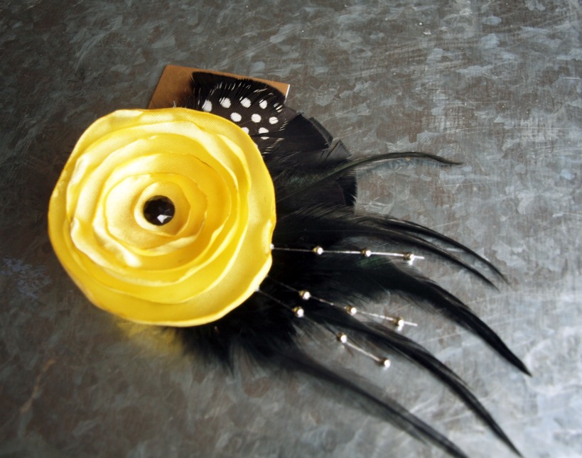Yellow Flower Feather Hair Clip