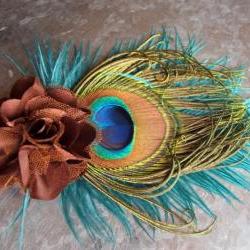 Peacock feather hair accessory